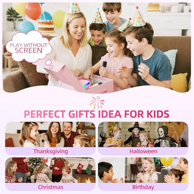 MINI KARAOKE MACHINE FOR KIDS GIFTS ADULTS (CUTE LITTLE & PORTABLE) BLUETOOTH SPEAKER WITH WIRELESS MICROPHONE (SOUND LOUD) BIRTHDAY GIFTS FOR GIRLS 3-12 YEARS OLD TODDLER TOYS - PINK - Image 5
